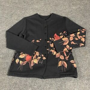 Vintage Artisans Sweater Womens‎ Medium Black Cardigan Cardinals AOP Sweatshirt